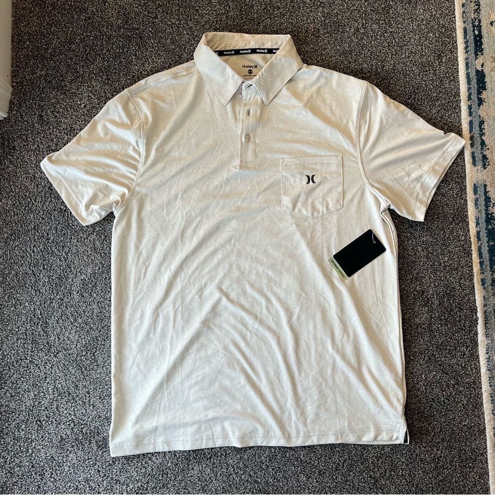 Hurley Men's Cream Short-Sleeve Polo with Chest Pocket